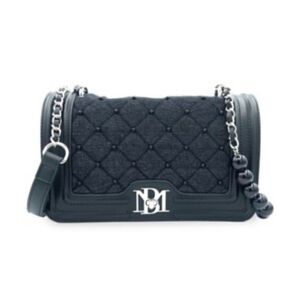 BADGLEY MISCHKA Quilted & Beaded Denim Shoulder Bag